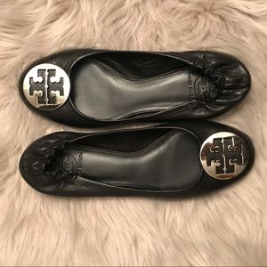 Black Reva Ballet Flat with silver logo